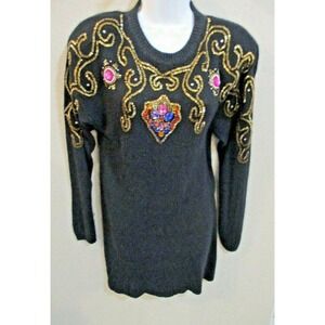 Vintage Joule Energy Knit Mini Dress Size Small Silk Angora Blend Beaded Sweater